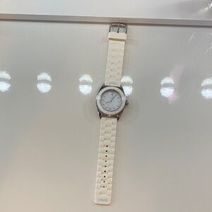 Coach White Silicone Strap Analog Watch with Silver Case